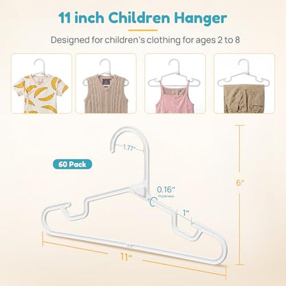 Vtopmart 60 Pack Kids Hangers, 11 inch Baby Clothes Hangers for Closet, StackFit Interlocking Toddler Hanger for Pants, Dress, Skirt, Space-Saving Children Hangers with Non-Slip Shoulder Grooves