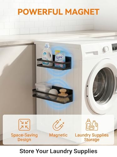 Deloban 2 Pack Magnetic Laundry Organizer [Space Saving Storage] | Washer Dryer Side Shelf , Strong Magnet Rack for Washing Machine, Refrigerator, Kitchen Pantry