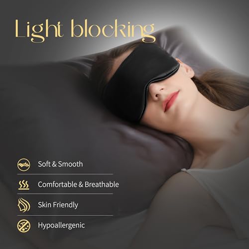 ZIMASILK Adjustable 100% 22 Momme Mulberry Silk Sleep Mask | Filled with Natural Silk - Softest & Breathable - Blackout Eye Mask for Women Men, Gift for Travel, Nap (Black)