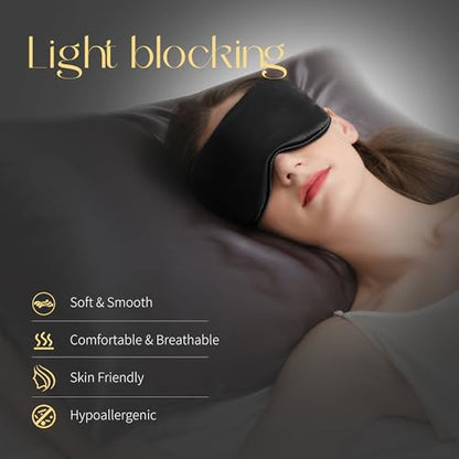 ZIMASILK Adjustable 100% 22 Momme Mulberry Silk Sleep Mask | Filled with Natural Silk - Softest & Breathable - Blackout Eye Mask for Women Men, Gift for Travel, Nap (Black)