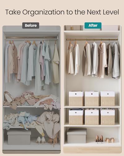SONGMICS Storage Cubes, Set of 6 Foldable Fabric Storage Boxes, Cube Organizer Boxes with Handles, for Closet Shelves, Odorless, 10.2 x 10.2 x 11 Inches, Cloud White and Sand Beige URFB426LF02