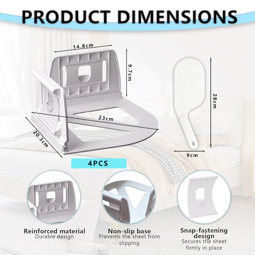 Sheet Holders: Made of high-Strength ABS Material, These Heavy-Duty, Rigid Sheet Clips Feature a Safety Latch to Keep Sheets taut and Smooth—Suitable for All Mattress Sizes (4-Pack)