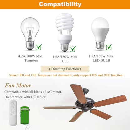 Ceiling Fan Remote Control Kit Replacement for Hunter 99770 | Universal 3-speed Fan Control Kit for Hunter Hampton Bay Harbor Breeze Ceiling Fans. Fits 99392/99813/99770/99122/99123/99198