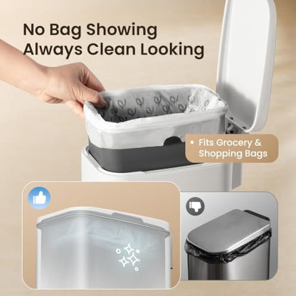 Cesun Slim Bathroom Trash Can with Lid, Soft Close, White, 6L/1.6 Gallon | Hidden Trash Bag Design, Small, Stainless Steel, Removable Inner Bucket, Foot Pedal, Odor Control, for RV/Office/Bedroom