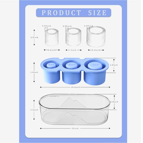 Silicone Ice Mold for Stanley Cup 30 40oz, Tumbler Ice Maker | Easy Fill and Release Without Touching Ice, Ice Cube Tray with Clear Lid and Bin for Freezer, Whiskey, Cocktail (Blue)
