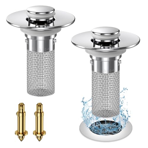 Vakabiu 2024 New Pop Up Bathroom Sink Drain Strainer Hair Catcher, Sink Drain Stopper with Removable Stainless Steel Filter Basket,for US Bathroom Sink Stopper Replacement (2PCS)