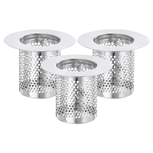 uxcell 2 Pack Shower Drain Strainer, 2" x 2.5" Stainless Steel Floor Drain Strainer Deep Sink Hair Catcher for Kitchen Bathroom Balcony Floor Drain, Fit Hole Size from 1.57" to 2.56"