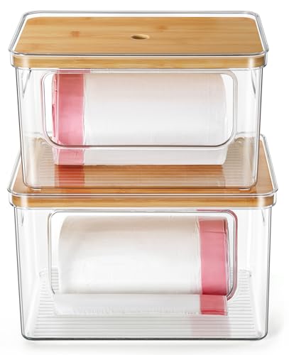 Trash Bag Dispenser Under Sink, 2 in 1 Garbage Bag Holder Dishwasher Pods Organizer for Kitchen Pantry Laundry Room