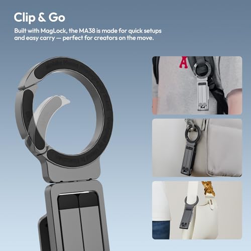 ULANZI MA38 Magnetic Phone Tripod for iPhone, Phone Holder for iPhone 17 | N52 Magnet, Back Magnet Base, Arca QR Base, Foldable Hook w 1/4'' Screw for Tripod Selfie Gym Travel Essentials Accessories