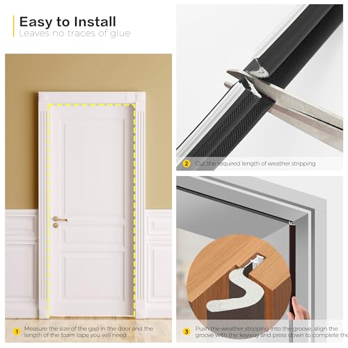 Ravinte Weather Stripping Door Seal, Q-Shaped Kerf Foam Strip, 26 FT, Black | Push-In Door Weather Stripping, No Adhesive, Fits 0.35 to 0.59 Inch Gaps, Door Frame and Jamb Seal, Blocks Drafts and Noise