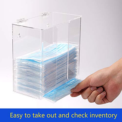 Face Mask Dispenser Box Holder Acrylic Case Hygiene Station with Lid. Countertop/Wall Mount Storage Container for Disposable Masks, Gloves, Napkins, Hairnets, Shoe Covers. Clear