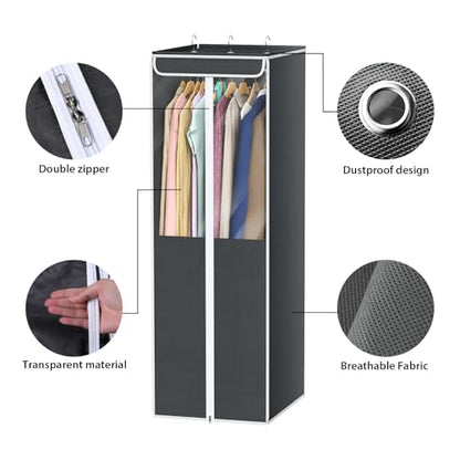 Univivi Garment Bags for Hanging Clothes, Dress Bag 54 In, Dark Grey, 2 PCS | Large Capacity, PVC Clear Window, Sturdy Metal Hanger, Durable Zipper, Premium Clothes Storage Bags for Suits, Coats, Dresses