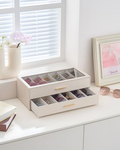 Lolalet Sunglasses Storage Box for Women | Eyewear Eye Glass Sun glass Storage Box with Clear Top Lid Display Holder Case for Eyeglass Watch Jewelry