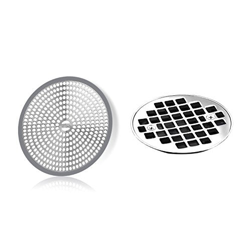 LEKEYE Shower Hair Catcher Drain Protector Strainer-Steel & Silicone 2 Pack