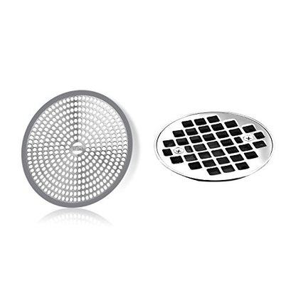 LEKEYE Shower Hair Catcher Drain Protector Strainer-Steel & Silicone 2 Pack