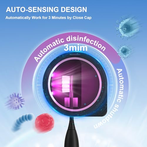 UV Toothbrush Sanitizer Holder, Toothbrush Sanitizer and Holder Cover Caps with Fan Drying, Rechargeable Portable Toothbrush Cleaner Case Fits Most Electric and Manual Toothbrushes (Black)