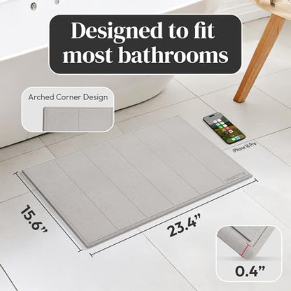Stone Bath Mat for Bathroom, Diatomaceous Earth Bath Mat, 24" x 16", 1 Pack | Modern Alternative to Fabric Mats, Quick Drying, Fast Water Absorption, Includes Non-Slip Mat & Sanding Tool, Easy to Clean