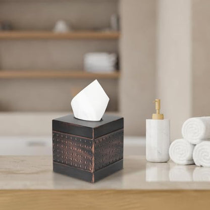 MOCHTERO Decorative Tissue Box Cover,Hand Hammered Design, Square Metal Tissue Holder,for Bathrooms, Bedroom, Dinner Table, Office.Antique Bronze Color