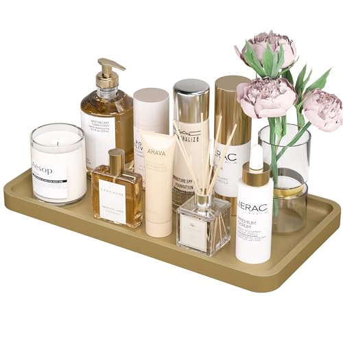 Weenson Gold Bathroom Vanity Tray for Countertop Perfume Makeup Jewelry Decor Candle, Bamboo Kitchen Tray for Soap Dispenser Spice Coffee, Toilet Tank Tray 11.81”L x 6.1”W x 0.79”H
