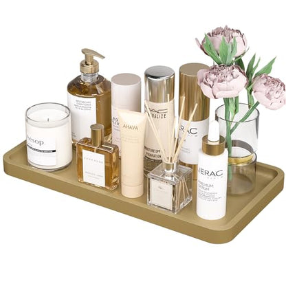 Weenson Gold Bathroom Vanity Tray for Countertop Perfume Makeup Jewelry Decor Candle, Bamboo Kitchen Tray for Soap Dispenser Spice Coffee, Toilet Tank Tray 11.81”L x 6.1”W x 0.79”H