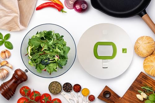 Brieftons Large 6.2-Quart Collapsible Salad Spinner: Manual One-Handed Pump Vegetable Washer Dryer Drainer Strainer, BPA-Free Bowl, Basket Colander & Lid, Compact Storage, for Greens Herbs Fruits