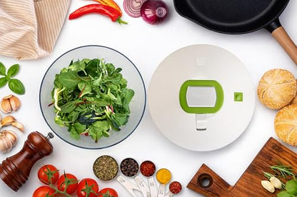 Brieftons Large 6.2-Quart Collapsible Salad Spinner: Manual One-Handed Pump Vegetable Washer Dryer Drainer Strainer, BPA-Free Bowl, Basket Colander & Lid, Compact Storage, for Greens Herbs Fruits