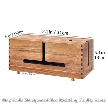 SARUFO Acacia Wood Cable Management Box - Wooden Cord Hider with 4 Metal Feet, Organizer for Desk & Floor, Power Strip TV Wire Concealer, Under Desk Storage for Office, Home Electrical Cables
