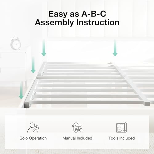 Novilla Full Bed Frame with Piano Keys Headboard and Footboard, Metal Platform Bed Frames Full Size, No Box Spring Needed, Easy Assembly, Steel Slats Support, Velvet White