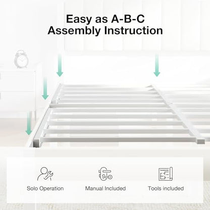 Novilla Full Bed Frame with Piano Keys Headboard and Footboard, Metal Platform Bed Frames Full Size, No Box Spring Needed, Easy Assembly, Steel Slats Support, Velvet White