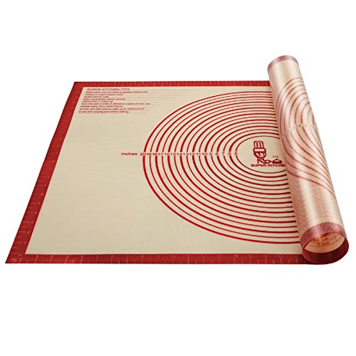 Non-slip Silicone Pastry Mat Extra Large Measurements 36''x 24'' Baking Mat | Silicone Baking Mat Counter/Dough Rolling/Oven Liner/Fondant/Pie Crust Sourdough Bread Baking Supplies（Red）