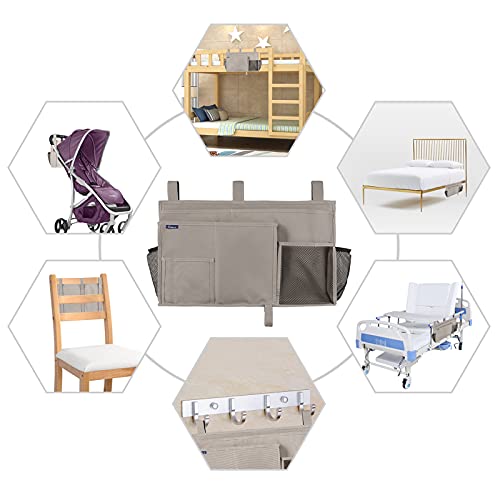 Surblue Bedside Caddy Hanging Bed Organizer Storage Bag Pocket for Bunk and Hospital Beds, College Dorm Rooms Baby Bed Rails,Camp (8 Pockets),Gray