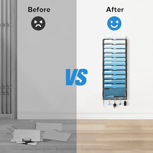 13-Tier Wall File Organizer, Wall File Holder with... (Black | Metal)