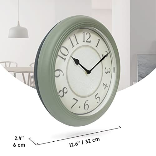 12.6" Illuminated Farmhouse Wall Clock | Silent Battery-Operated Night Light Wall Clock, Smart LED Sensor, Living Room, Kitchen, Bath, Sage Green