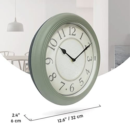 12.6" Illuminated Farmhouse Wall Clock | Silent Battery-Operated Night Light Wall Clock, Smart LED Sensor, Living Room, Kitchen, Bath, Sage Green