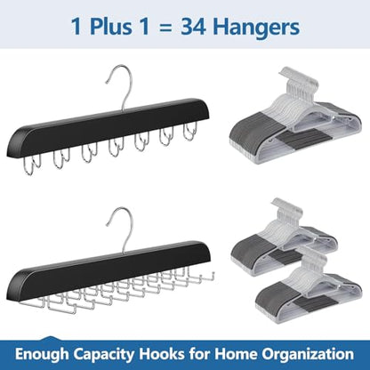 2 Pack Tie Rack & Belt Hanger for Closet Organization, Wooden Tie Organizer | Space Saving 2 in 1 Tie Hanger Max 42 Belts & 60 Ties Capacity, Premium Tie Belt Holder for Closet Organizers and Storage