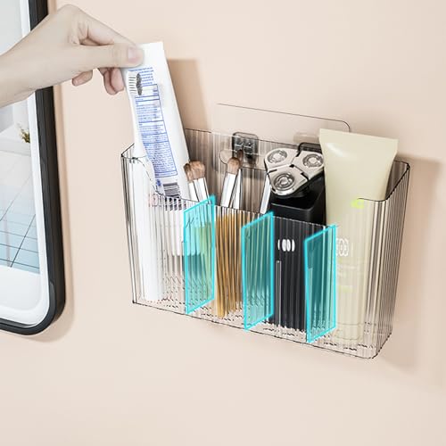 Lae Nuvole Cabinet Door Storage 2-Pack, Clear Adhesive Organizer for Wall | 2.75" Depth, 3 Adjustable Dividers, No-Drill Mount, Renter Friendly, BPA-Free, Holds 15 lbs, for Narrow Space