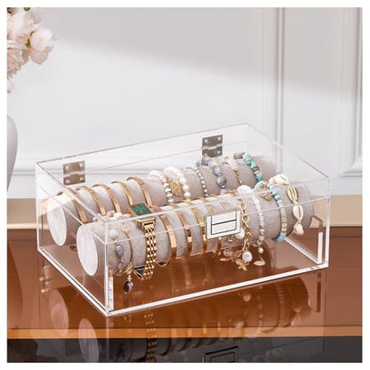 Lolalet Acrylic Bracelet Organizer Box -No Drawer | Clear Jewelry Display Holder for Bracelets, Bangles & Watches, Great Gift for Women on Birthdays， Valentine's Day