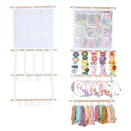 Headband Holder Hair Bows Organizer for Girls, Large Capacity Bow Holder, Pre-Assembled Hair Accessories Wall Hanging Organizer for Toddler Baby Girl Nursery Room Décor