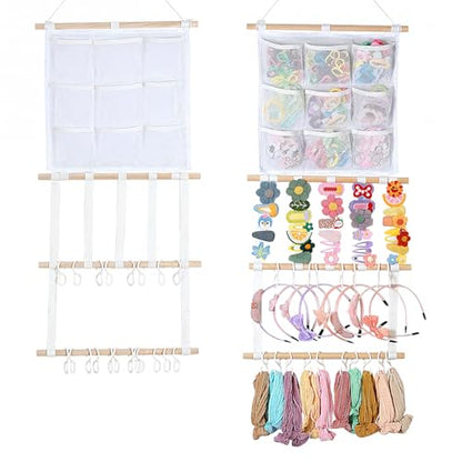 Headband Holder Hair Bows Organizer for Girls, Large Capacity Bow Holder, Pre-Assembled Hair Accessories Wall Hanging Organizer for Toddler Baby Girl Nursery Room Décor