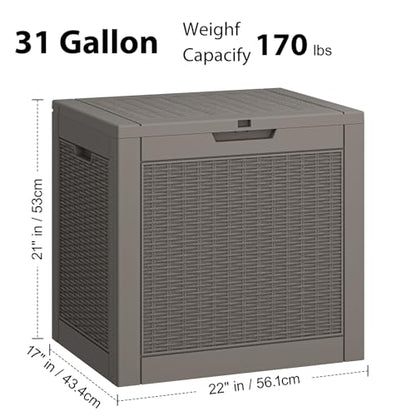 Outdoor Storage Box 31 Gallon,Waterproof Indoor Outside Deck Boxes,Backyard Storage Bin for Package Delivery,Garden Tools,Patio Cushions,Pool Accessories,Storage Bench Lockable Lid,Tool Box