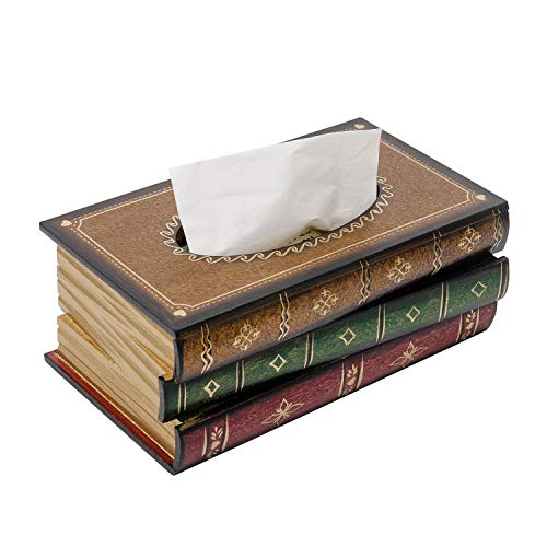 Retro Wooden Antique Book Tissue Box Cover Rectangular Home Library Decor | Crafted Decorative Tissue Holder Dispenser Paper Cover Case Napkin Holder for Bathroom living room office car kitchen