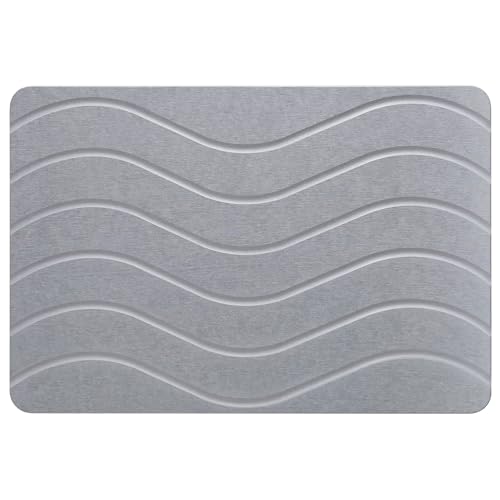 Absorbent Stone Bath Mat, Diatomaceous Earth Shower Mats, Non-Slip Water Absorbing Diatomite Stone Mat for Bathroom Floor, Quick-Drying Easy to Clean (23" x 16" Gray)