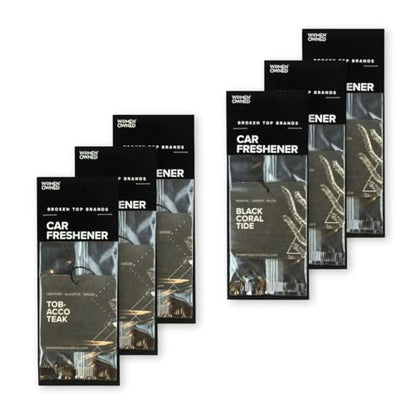 Broken Top Geotanical Car Air Freshener Variety Pack, 6 Pack, 2 Scents | Includes Black Coral Tide and Tobacco Teak hanging fresheners, 3 each