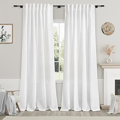 White Linen Curtains 84 inches Long for Bedroom Back Tab Light Filtering Privacy Sheer Modern Farmhouse Coastal Decor Off Cotton Textured Gauze Curtain Living Room 2 Panel Set