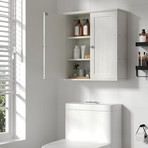 Shintenchi Bathroom Wall Medicine Cabinet, Over The Toilet Storage, White | Bathroom Storage Organizer Cupboard, with 2 Magnet Door and 3-Tier Shelves, Space Saving, Easy to Assemble & Clean