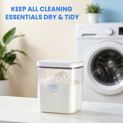 MUAZ Laundry Pods Storage Container - Washing Pods Storage with Pop-up Lids, Clear Box with Scoops, 8 Stickers - 5.5L/12Lbs(270 Pods) Large Organizer for Detergent Pods, Powder