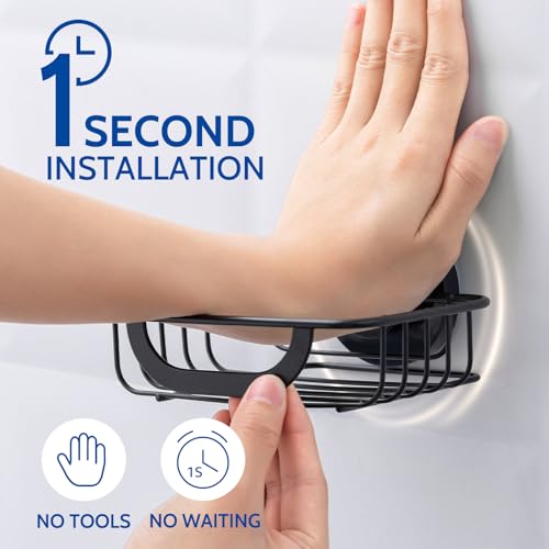 Soap Holder,Soap Dish,Suction Cup,with Hooks,Stainless Steel,Black | bar soap holder,storage soap & sponge for bathroom,shower,kitchen,sink,wall mounted,no drilling removable waterproof