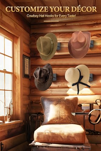 Cowboy Hat Rack for Wall, 4 Pack Cowboy Hat Holder Wall Mount, Western Rustic Metal Cowboy Hat Hanger, Hat Hooks for Cowboy Hat, Fedora, Sun Hats,Wide Brim Hat Organizer