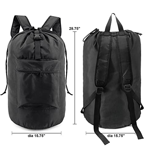 BeeGreen Laundry Bag Backpack w Adjustable Shoulder Straps College Dorm Essentials w Drawstring Closure for Travel Camp Heavy Duty Laundry Hamper Backpack Portable w Handle Xlarge Black