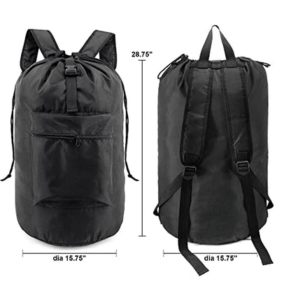 BeeGreen Laundry Bag Backpack w Adjustable Shoulder Straps College Dorm Essentials w Drawstring Closure for Travel Camp Heavy Duty Laundry Hamper Backpack Portable w Handle Xlarge Black